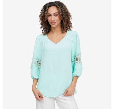 Nina Leonard 3/4 Balloon Sleeve V-Neck Top