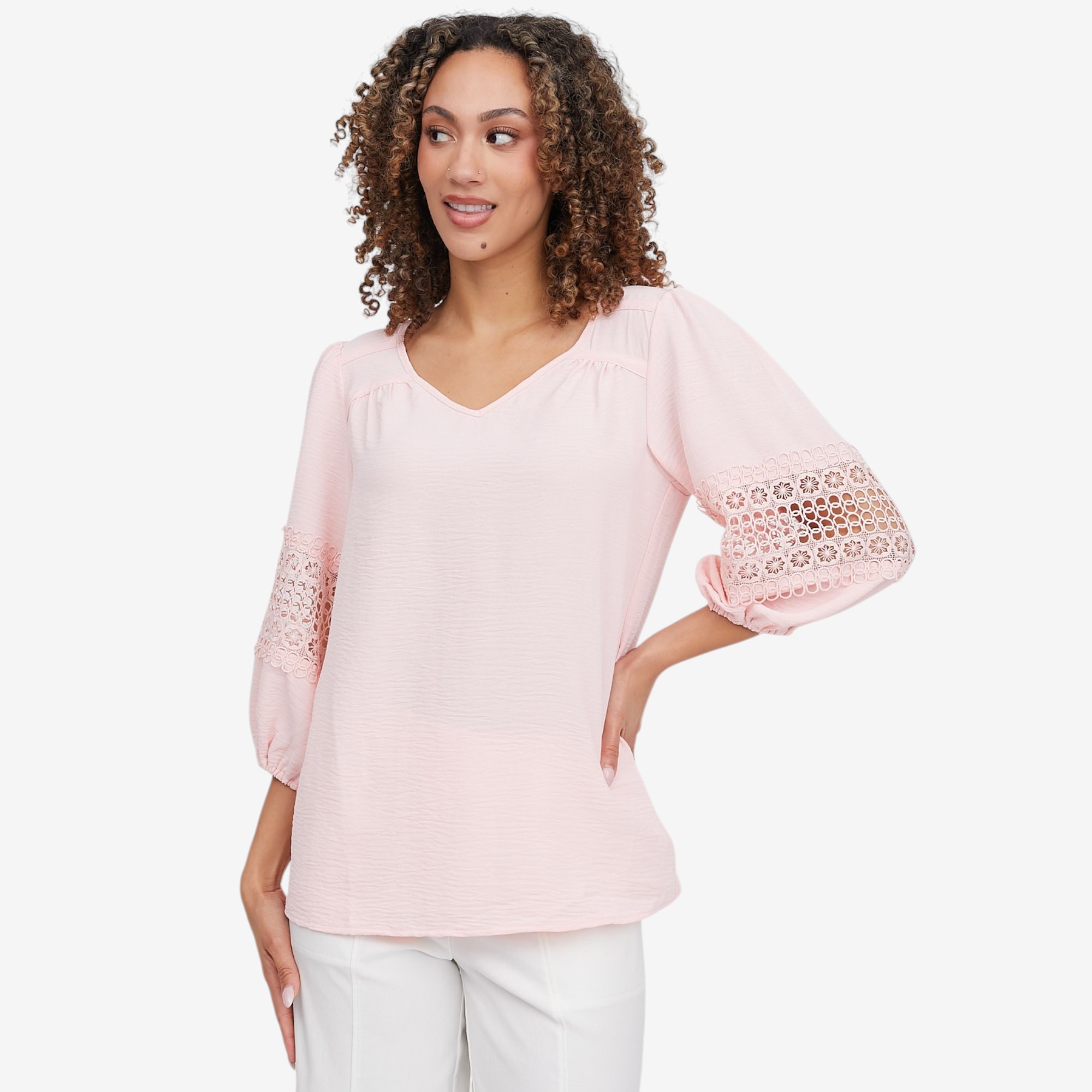 Nina Leonard 3/4 Balloon Sleeve V-Neck Top - TSC.ca