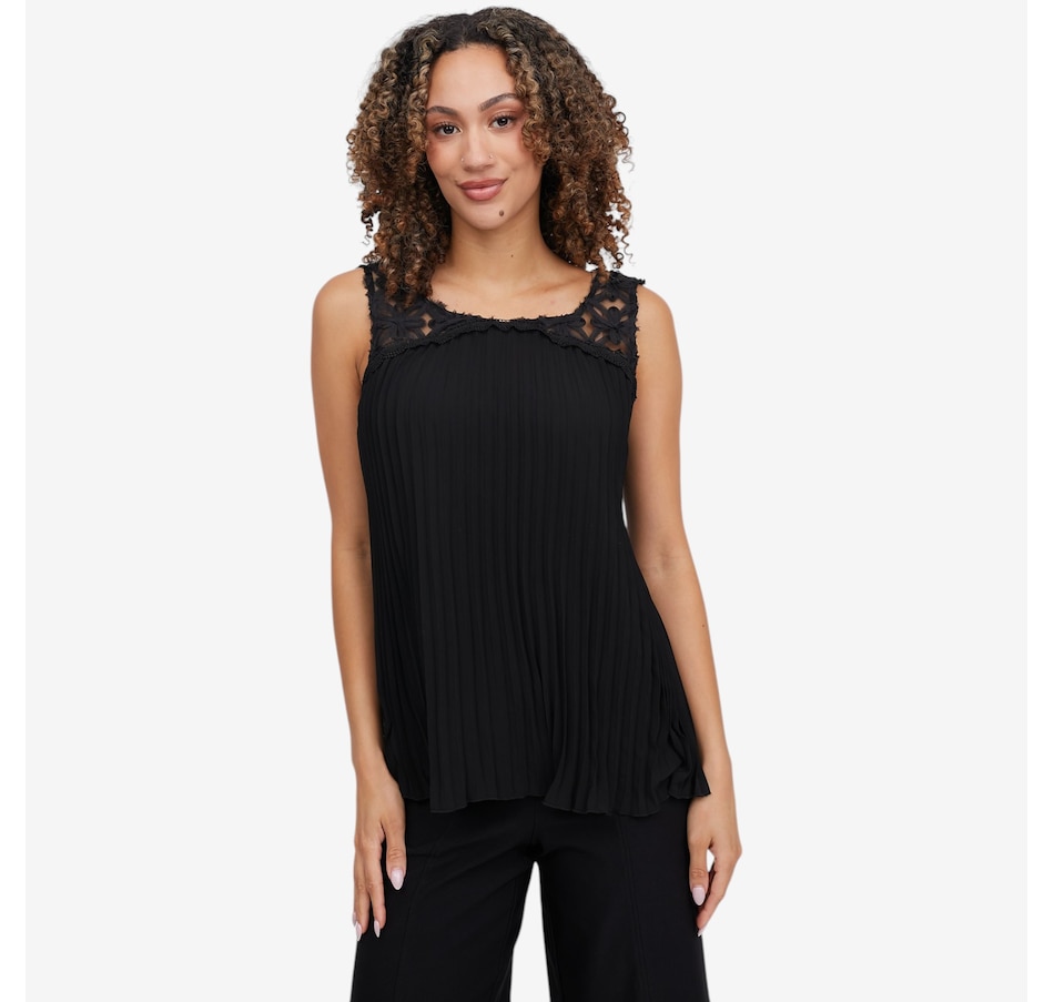 Image 119697_BLK.jpg, Product 119-697 / Price $59.99, Nina Leonard Pleat Chiffon Sleeveless Top from Nina Leonard on TSC.ca's Fashion department