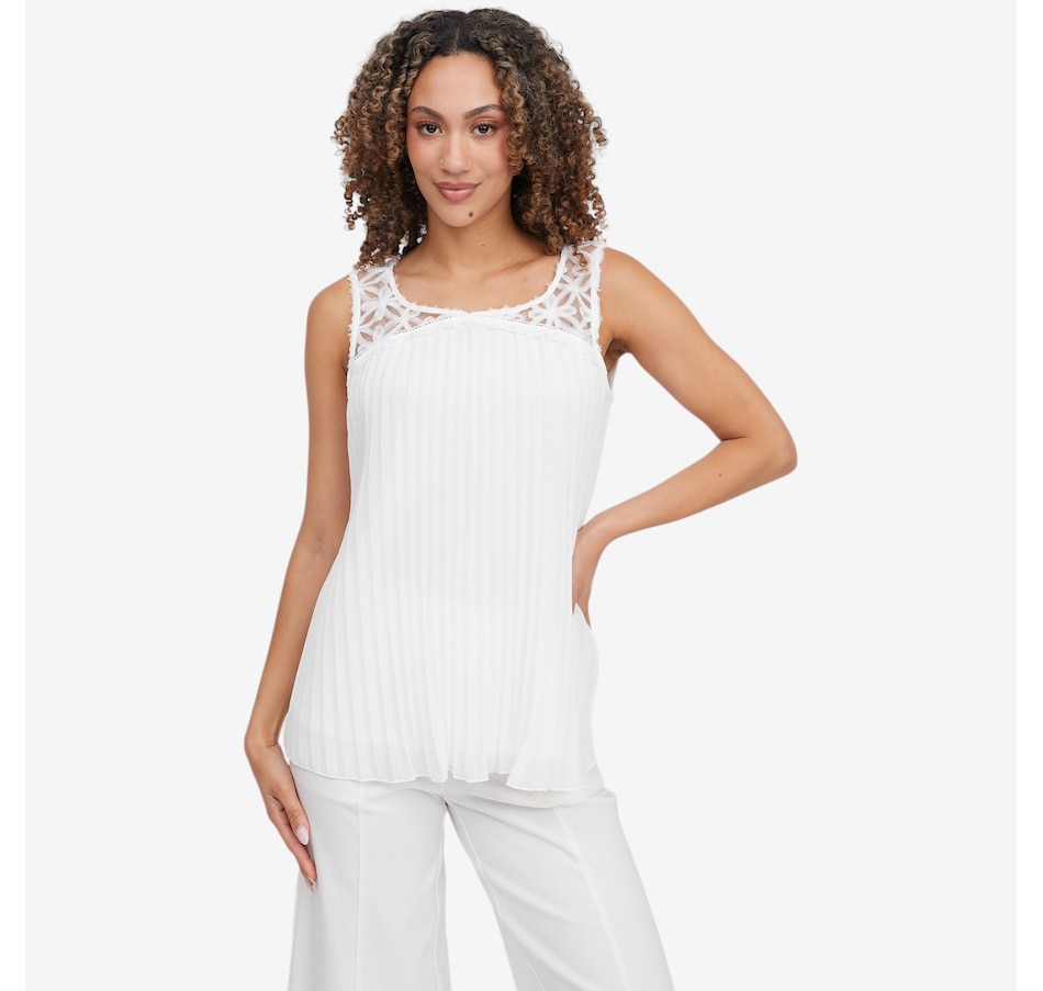 Image 119697_IVR.jpg, Product 119-697 / Price $59.99, Nina Leonard Pleat Chiffon Sleeveless Top from Nina Leonard on TSC.ca's Fashion department