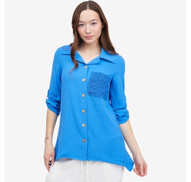 Nina Leonard Textured Wave Uneven Hem Top