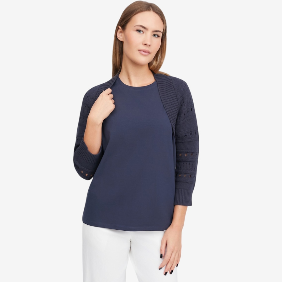 Image 119709_NVY.jpg, Product 119-709 / Price $54.88, Wynne Style Cotton Open Stitch Sleeve Cardigan from Wynnelayers on TSC.ca's Fashion department