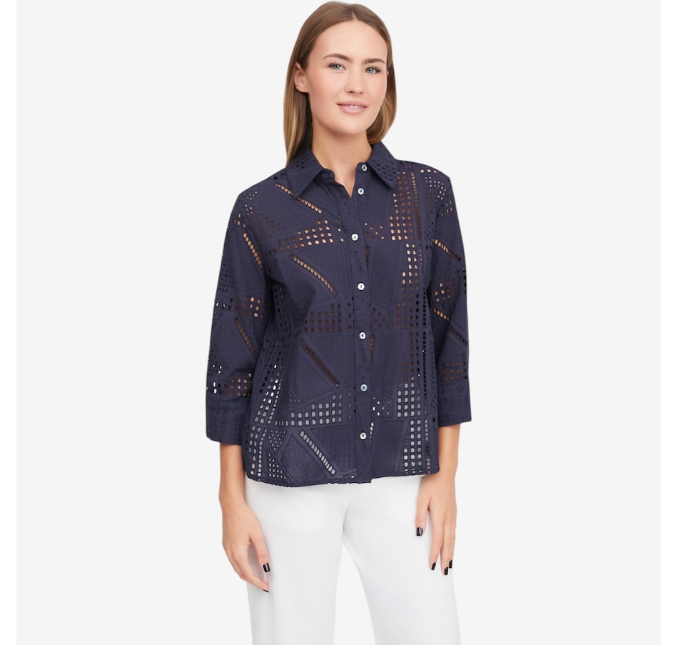 Image 119711_NVY.jpg, Product 119-711 / Price $139.00, Wynne Style Pointelle Patchwork Shirt from Wynnelayers on TSC.ca's Fashion department
