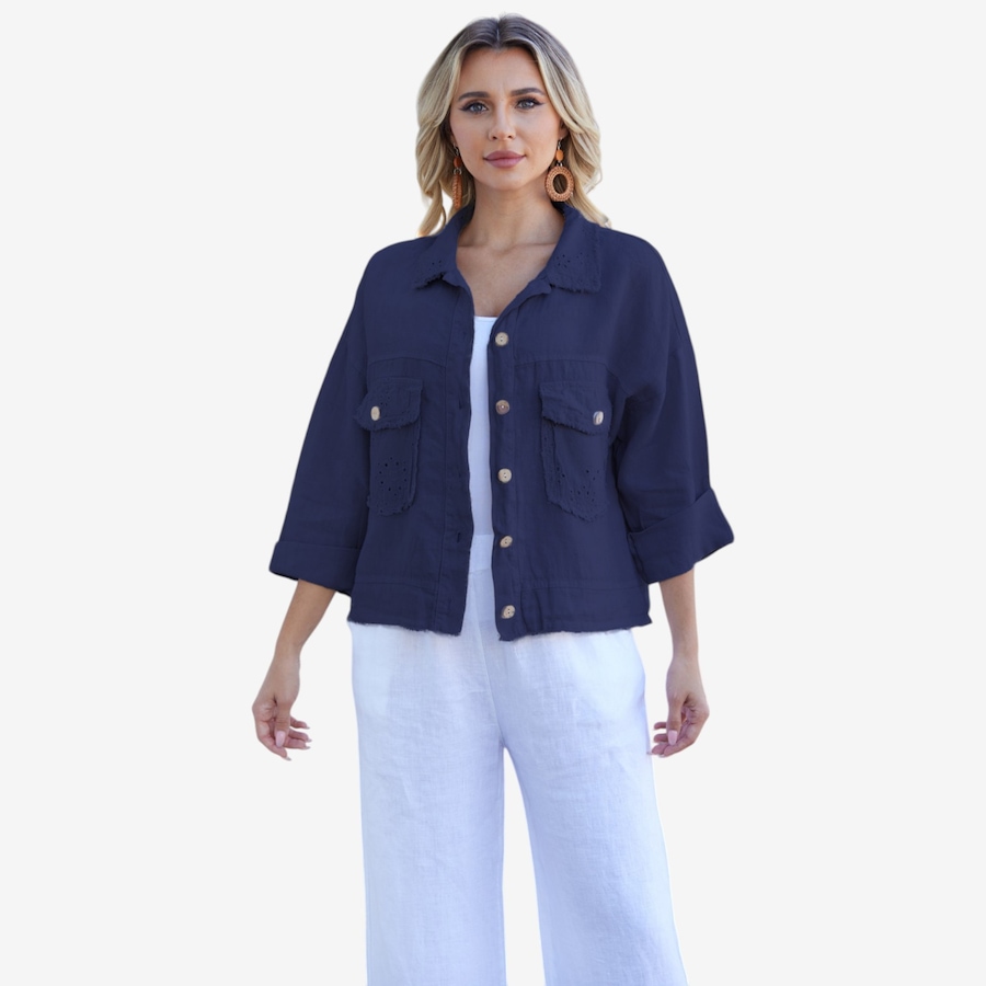 Image 119729_NVY.jpg, Product 119-729 / Price $109.88, Orange Fashion Village Lula's Eyelet Detail Jacket from Orange Fashion Village on TSC.ca's Fashion department
