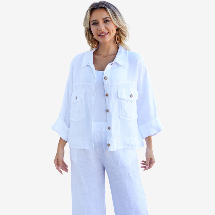 Image 119729_WHT.jpg, Product 119-729 / Price $109.88, Orange Fashion Village Lula's Eyelet Detail Jacket from Orange Fashion Village on TSC.ca's Fashion department