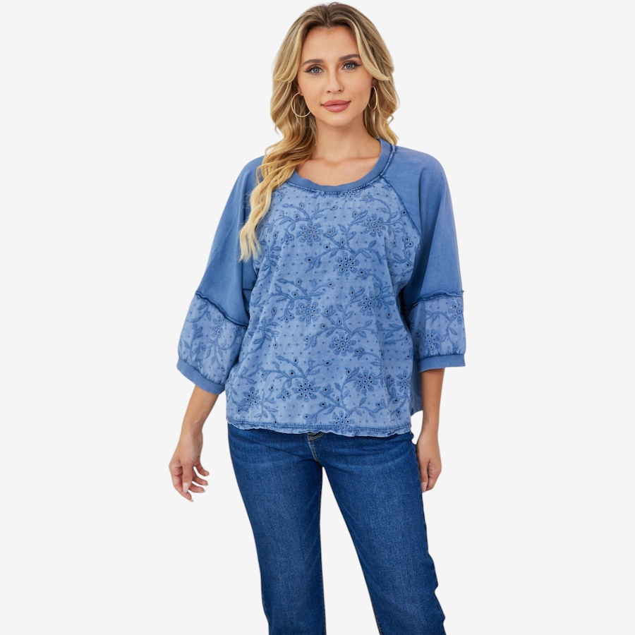 Image 119734_NVY.jpg, Product 119-734 / Price $74.88, Orange Fashion Village Sharon's Elegant Eyelet Top from Orange Fashion Village on TSC.ca's Fashion department