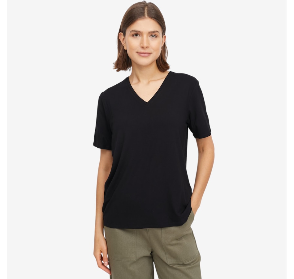 Image 119746_BLK.jpg, Product 119-746 / Price $59.99, Wynne Style Viscose Span V-Neck Tee from Wynnelayers on TSC.ca's Fashion department