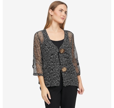Nina Leonard 3/4 Sleeve Coconut Button Knit Bolero