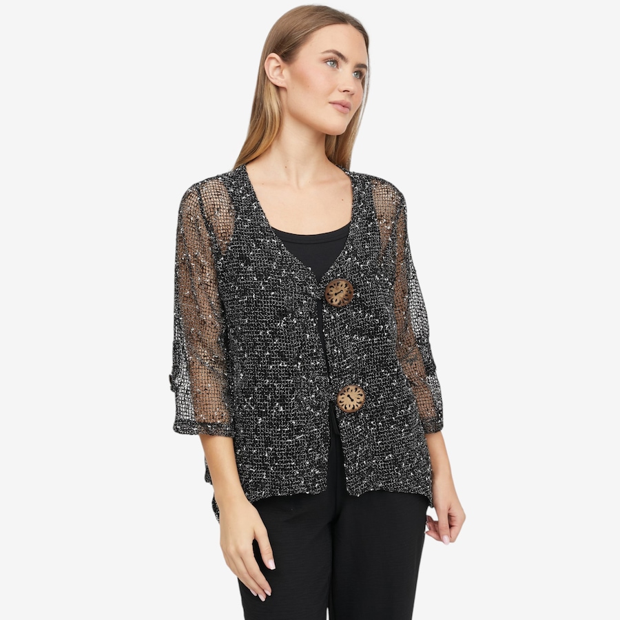 Image 119757_BLK.jpg, Product 119-757 / Price $59.99, Nina Leonard 3/4 Sleeve Coconut Button Knit Bolero from Nina Leonard on TSC.ca's Fashion department