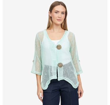 Nina Leonard 3/4 Sleeve Coconut Button Knit Bolero