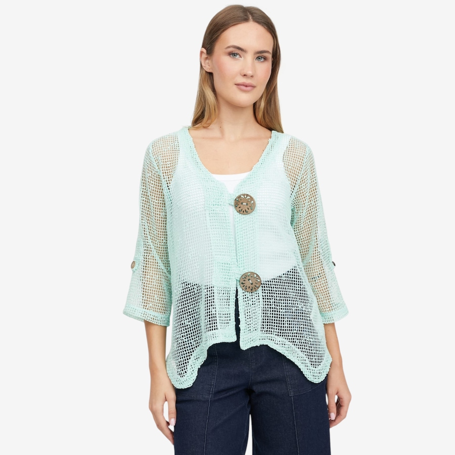 Image 119757_JELMT.jpg, Product 119-757 / Price $59.99, Nina Leonard 3/4 Sleeve Coconut Button Knit Bolero from Nina Leonard on TSC.ca's Fashion department