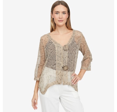 Nina Leonard 3/4 Sleeve Coconut Button Knit Bolero