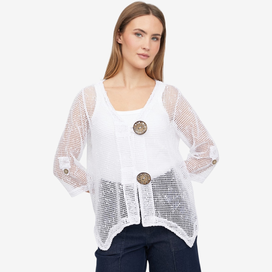 Image 119757_WHT.jpg, Product 119-757 / Price $59.99, Nina Leonard 3/4 Sleeve Coconut Button Knit Bolero from Nina Leonard on TSC.ca's Fashion department