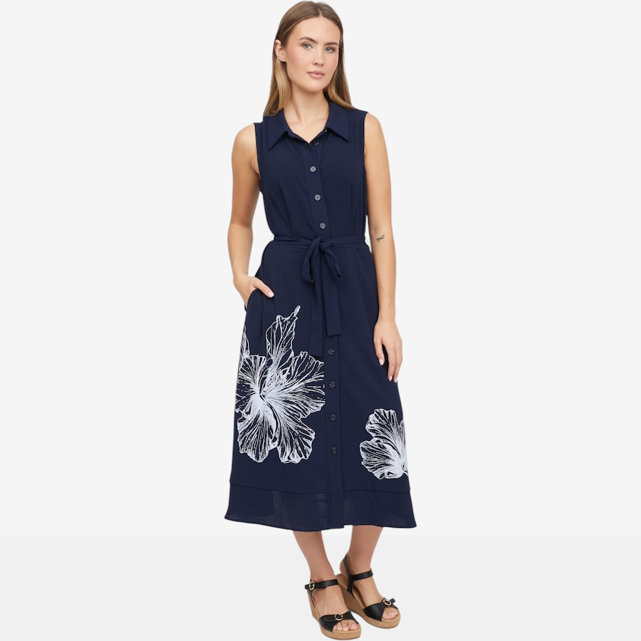 Image 119772_NVY.jpg, Product 119-772 / Price $44.88, Nina Leonard Sleeveless Collared Button Front Dress with Self-Sash from Nina Leonard on TSC.ca's Fashion department