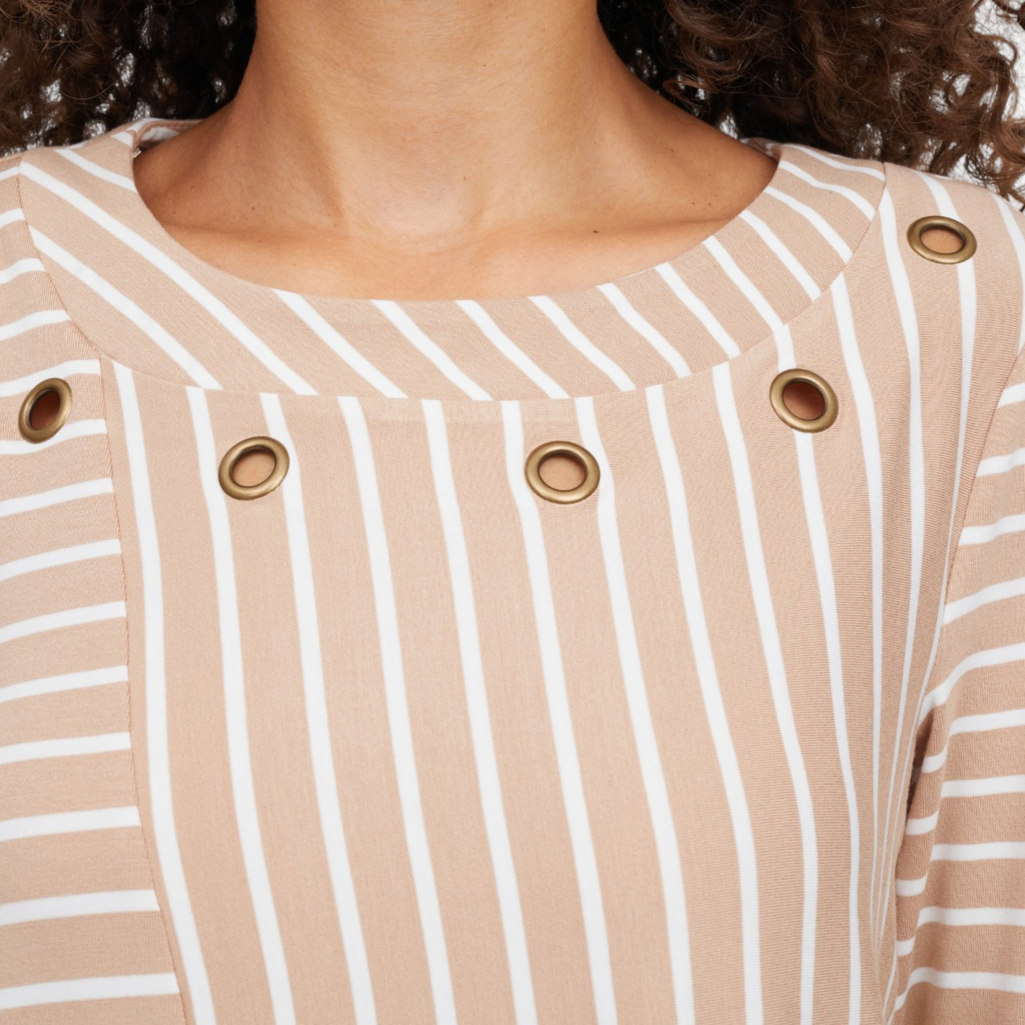 Nina Leonard 3/4 Sleeve Jewel Neck Asymmetrical Striped Top - TSC.ca