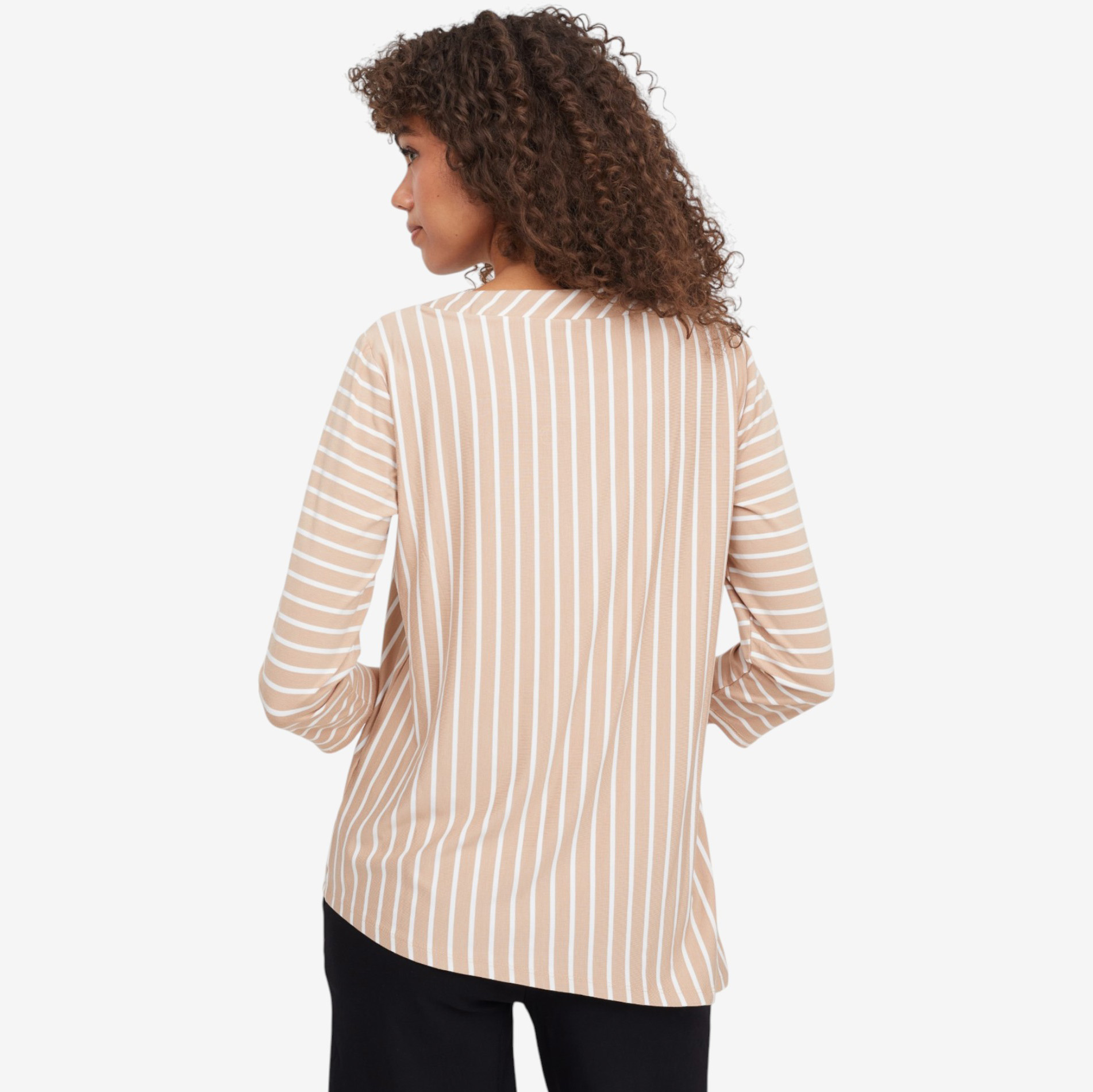Nina Leonard 3/4 Sleeve Jewel Neck Asymmetrical Striped Top - TSC.ca