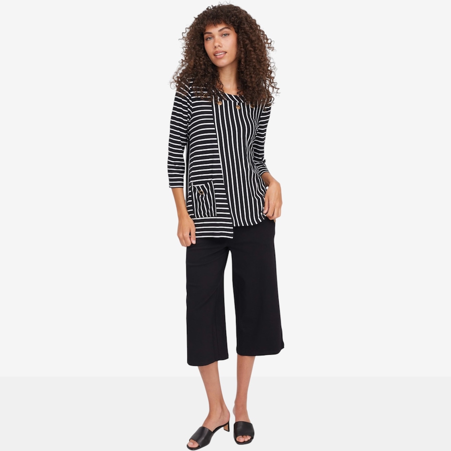 Image 119774_ALTMORE5.jpg, Product 119-774 / Price $39.88, Nina Leonard 3/4 Sleeve Jewel Neck Asymmetrical Striped Top from Nina Leonard on TSC.ca's Fashion department