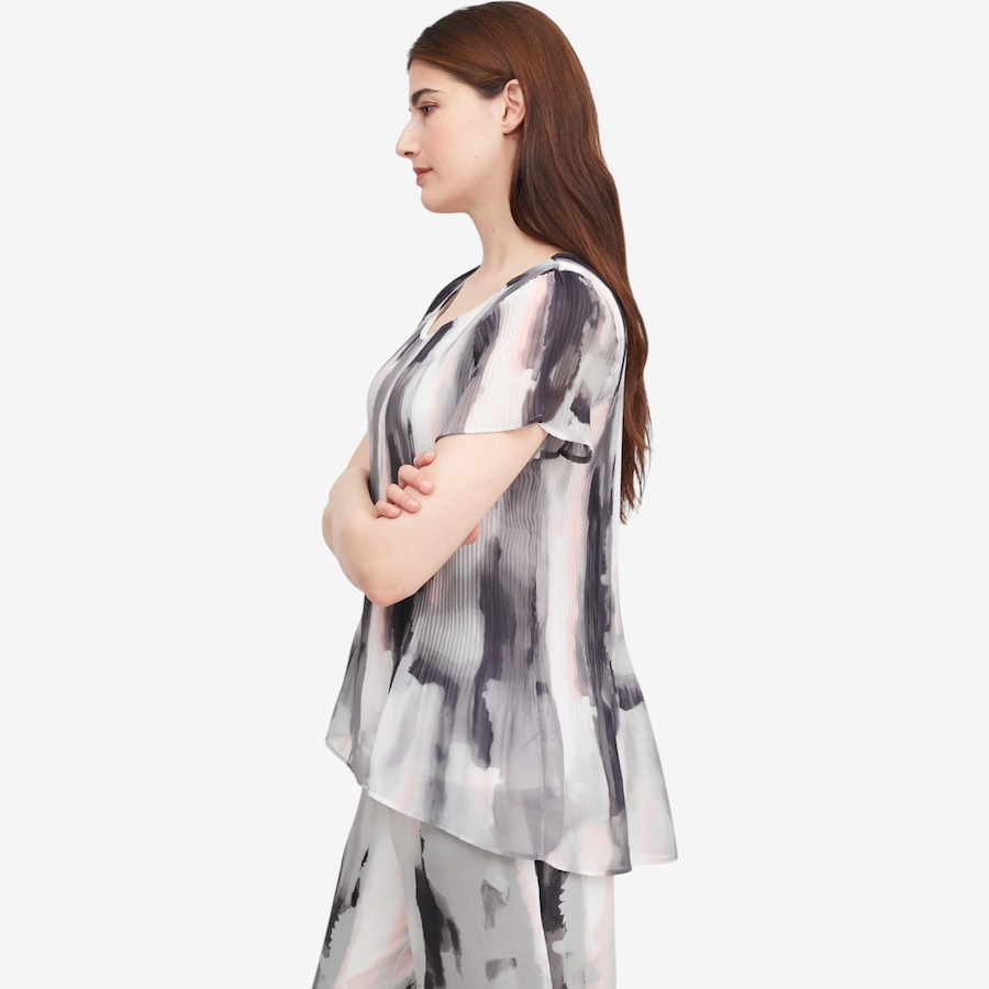 Image 119776_ALTMORE2.jpg, Product 119-776 / Price $29.88, Nina Leonard Scoop Neck Release Pleat Chiffon High Low Top with Short Sleeve from Nina Leonard on TSC.ca's Fashion department