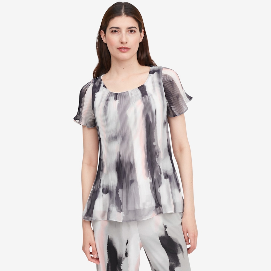 Image 119776_GMU.jpg, Product 119-776 / Price $29.88, Nina Leonard Scoop Neck Release Pleat Chiffon High Low Top with Short Sleeve from Nina Leonard on TSC.ca's Fashion department