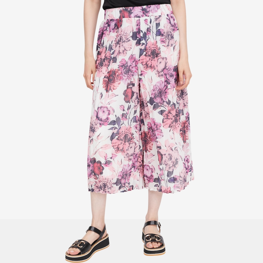 Image 119778_BUMU.jpg, Product 119-778 / Price $29.88, Nina Leonard Elastic Waist Pleated Printed Chiffon Cropped Culotte Pant from Nina Leonard on TSC.ca's Fashion department
