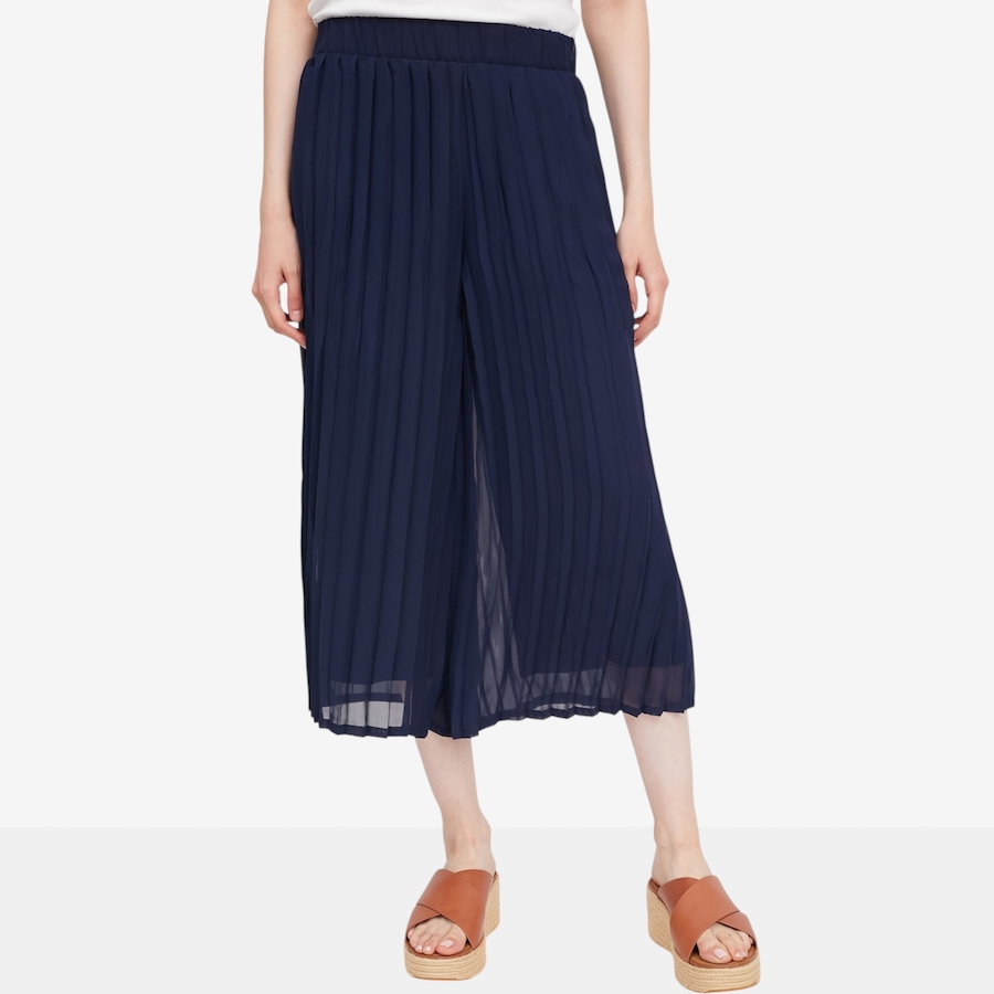 Image 119778_NVY.jpg, Product 119-778 / Price $29.88, Nina Leonard Elastic Waist Pleated Printed Chiffon Cropped Culotte Pant from Nina Leonard on TSC.ca's Fashion department
