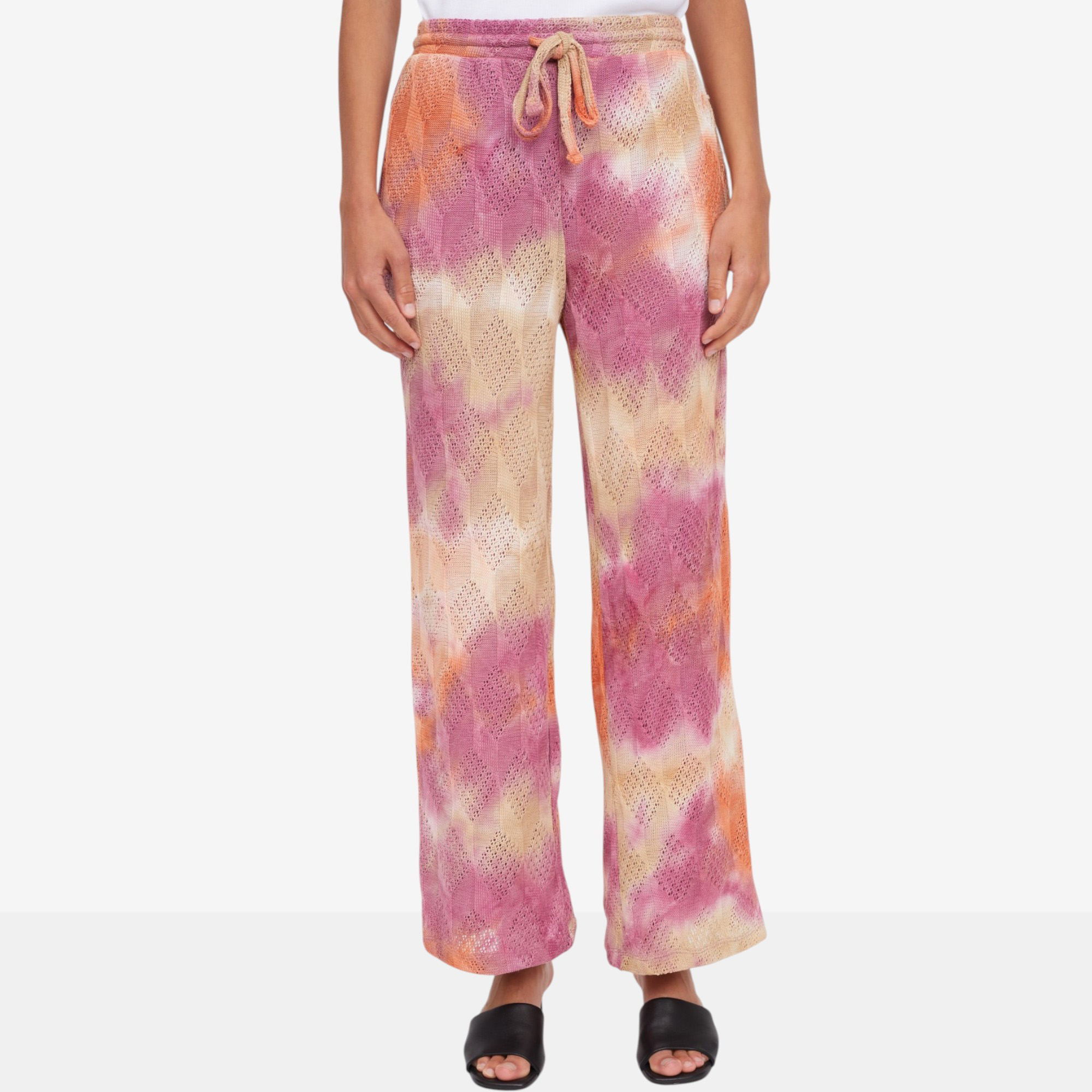 Nina Leonard Elastic Waist Full Length Wide Leg Open Tie Dye Pant