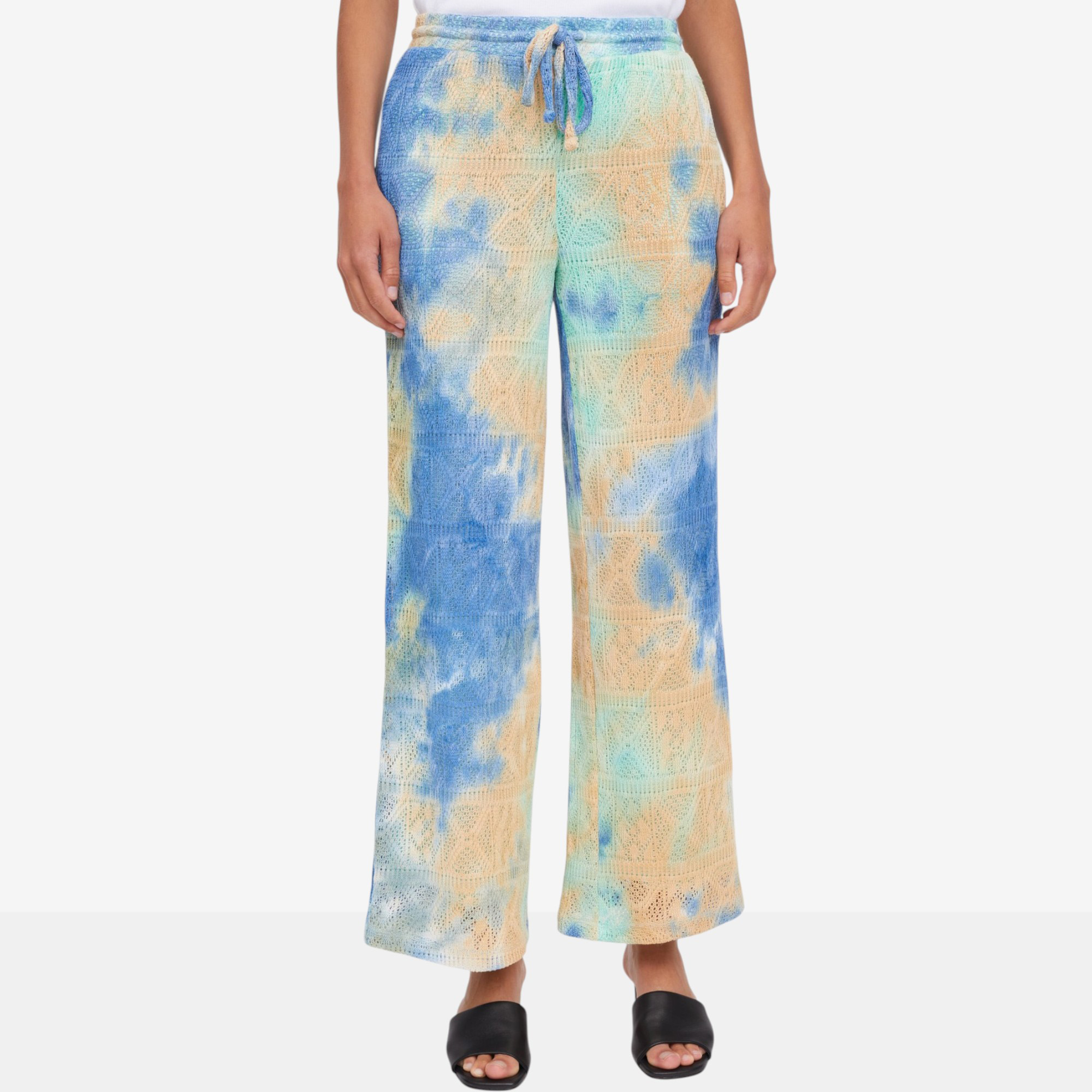 Nina Leonard Elastic Waist Full Length Wide Leg Open Tie Dye Pant