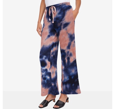 Nina Leonard Elastic Waist Full Length Wide Leg Open Tie Dye Pant