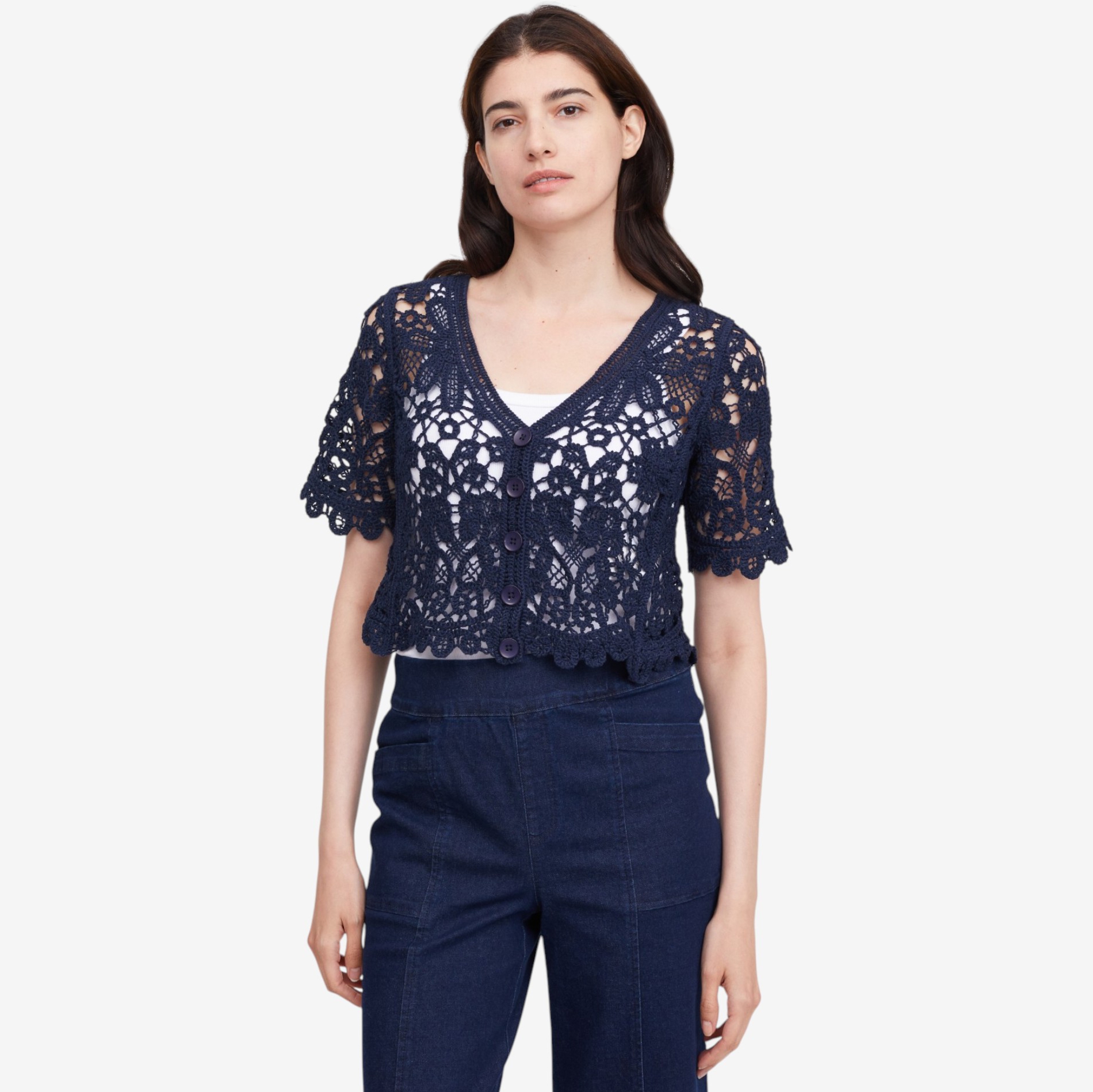 トップス draw drawers arm bolero navy Nina Leonard Elbow Sleeve Open Crochet Bolero - TSC.ca