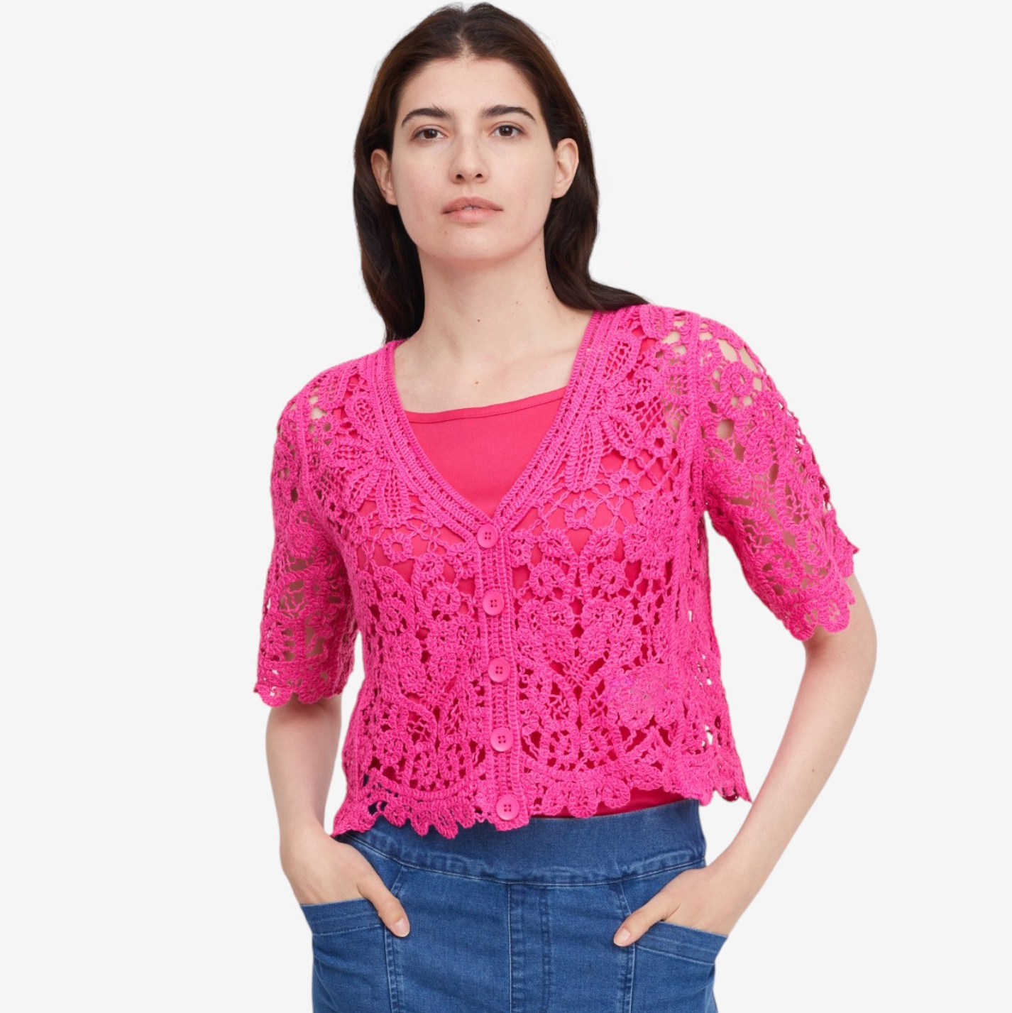 Nina Leonard Elbow Sleeve Open Crochet Bolero - TSC.ca