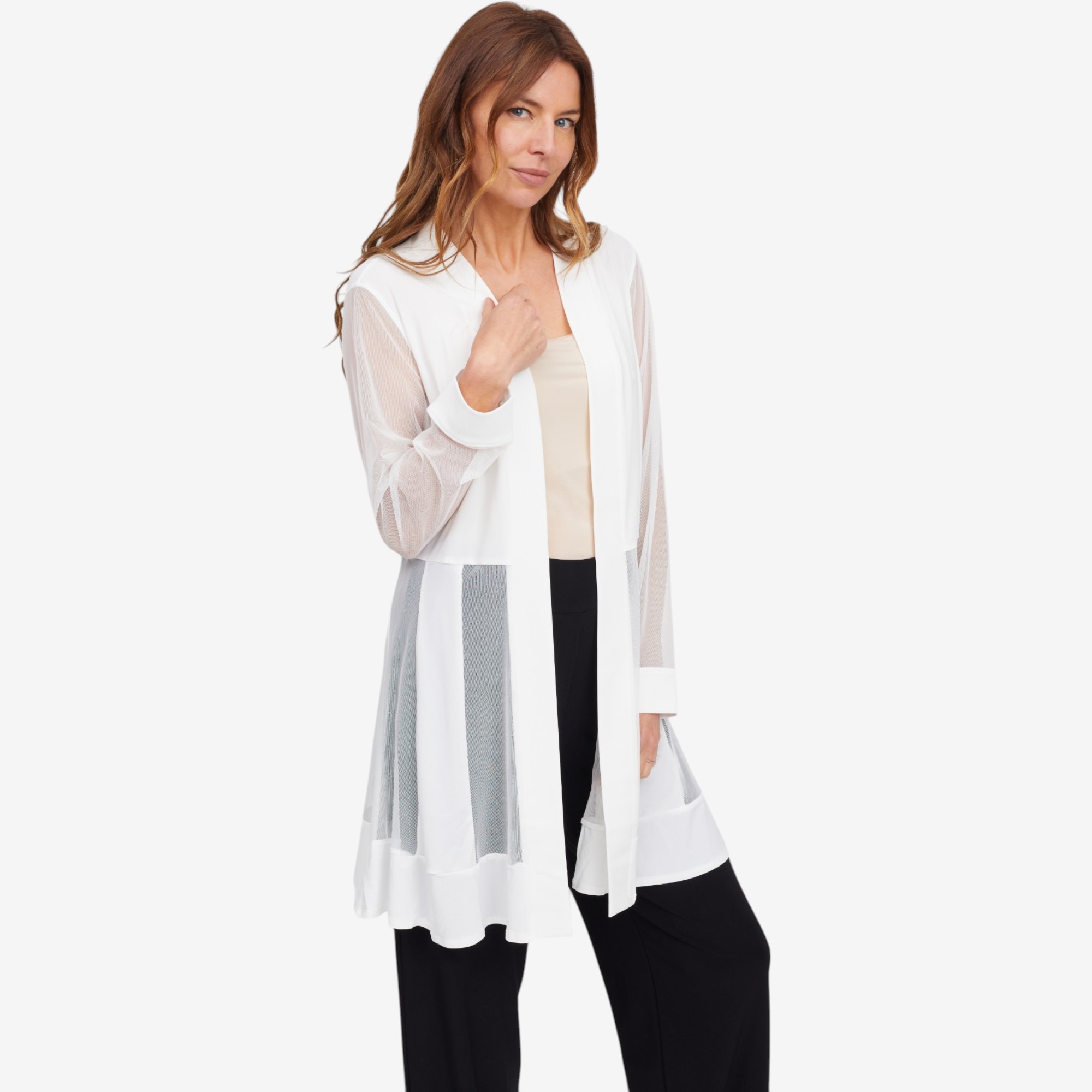 Nina Leonard Long Sleeve Powermesh Open Front Cardigan - TSC.ca