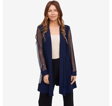 Nina Leonard Long Sleeve Powermesh Open Front Cardigan