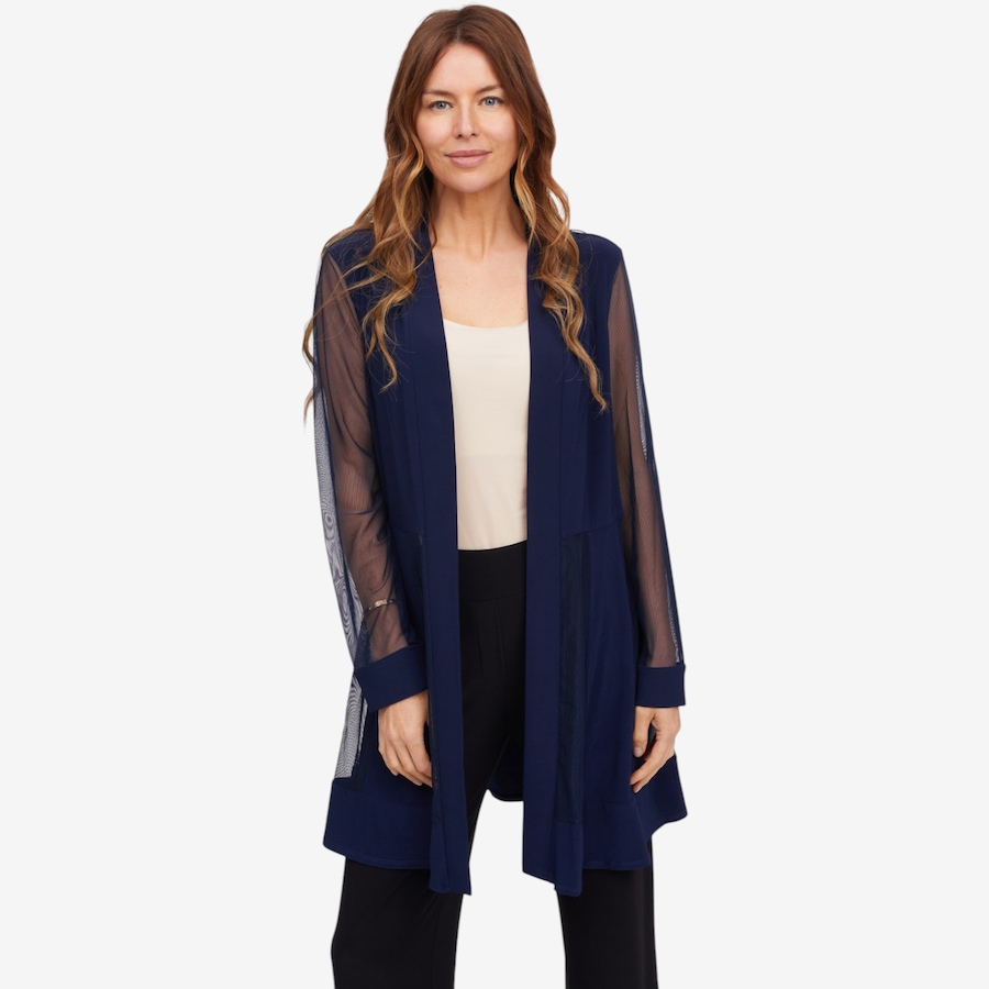 Image 119785_NVY.jpg, Product 119-785 / Price $34.88, Nina Leonard Long Sleeve Powermesh Open Front Cardigan from Nina Leonard on TSC.ca's Fashion department