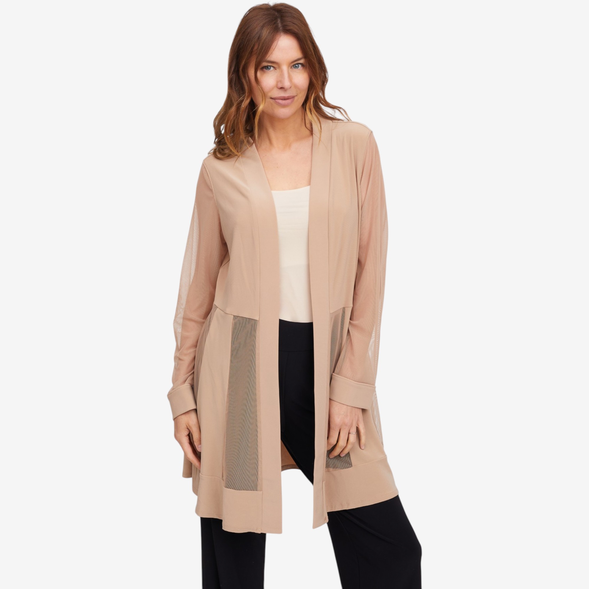 Nina Leonard Long Sleeve Powermesh Open Front Cardigan - TSC.ca