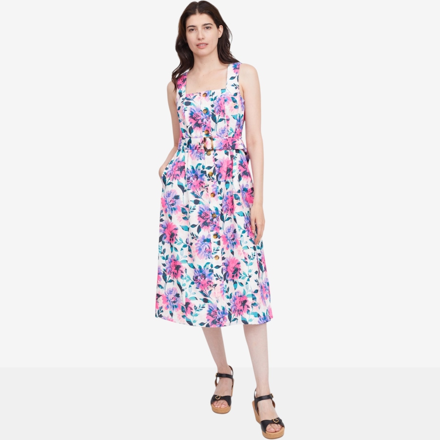 Image 119786_RYMI.jpg, Product 119-786 / Price $39.99, Nina Leonard Button Front Stretch Linen Square Neck Dress from Nina Leonard on TSC.ca's Fashion department