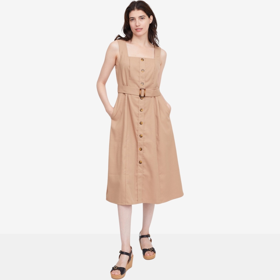 Image 119786_TN.jpg, Product 119-786 / Price $39.99, Nina Leonard Button Front Stretch Linen Square Neck Dress from Nina Leonard on TSC.ca's Fashion department