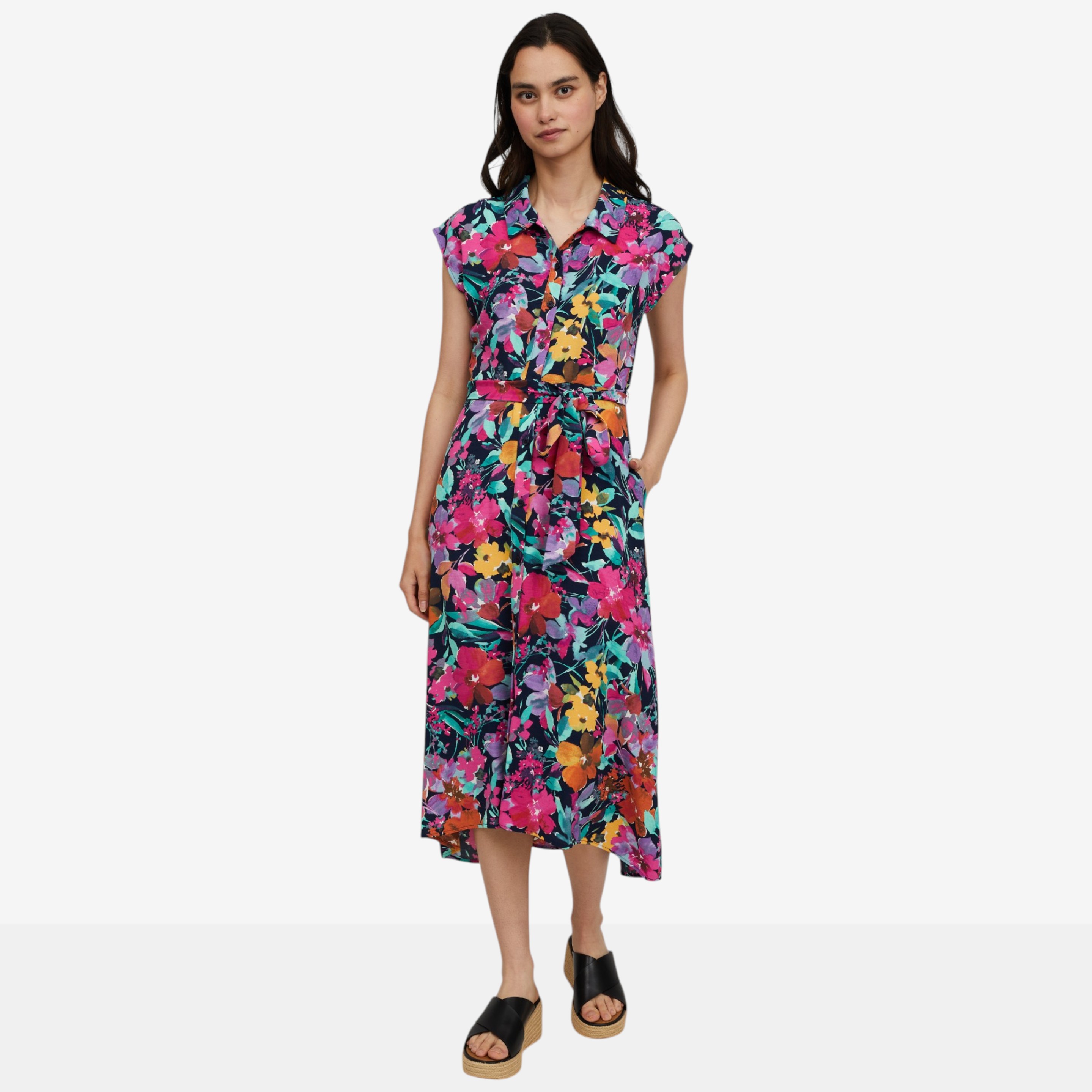 Nina Leonard Cap Sleeve Collared High Low Dress - TSC.ca