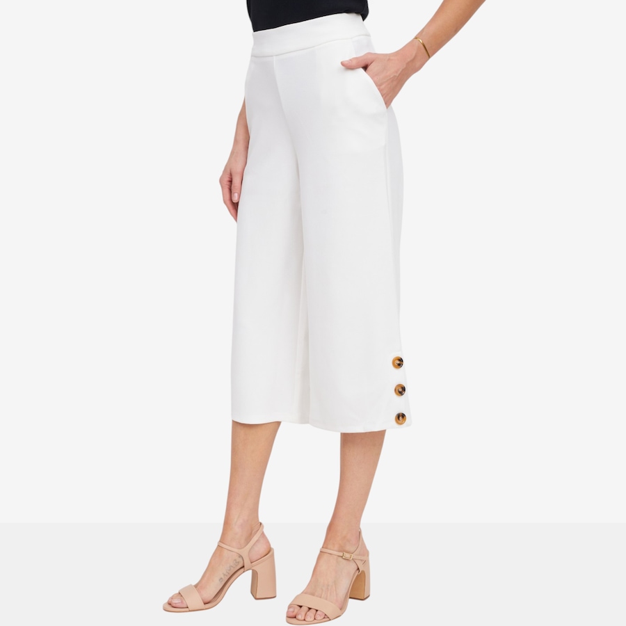Image 119792_ALTMORE2.jpg, Product 119-792 / Price $54.99, Nina Leonard Cropped Wide Leg Pant with Tortoise Button Detail from Nina Leonard on TSC.ca's Fashion department