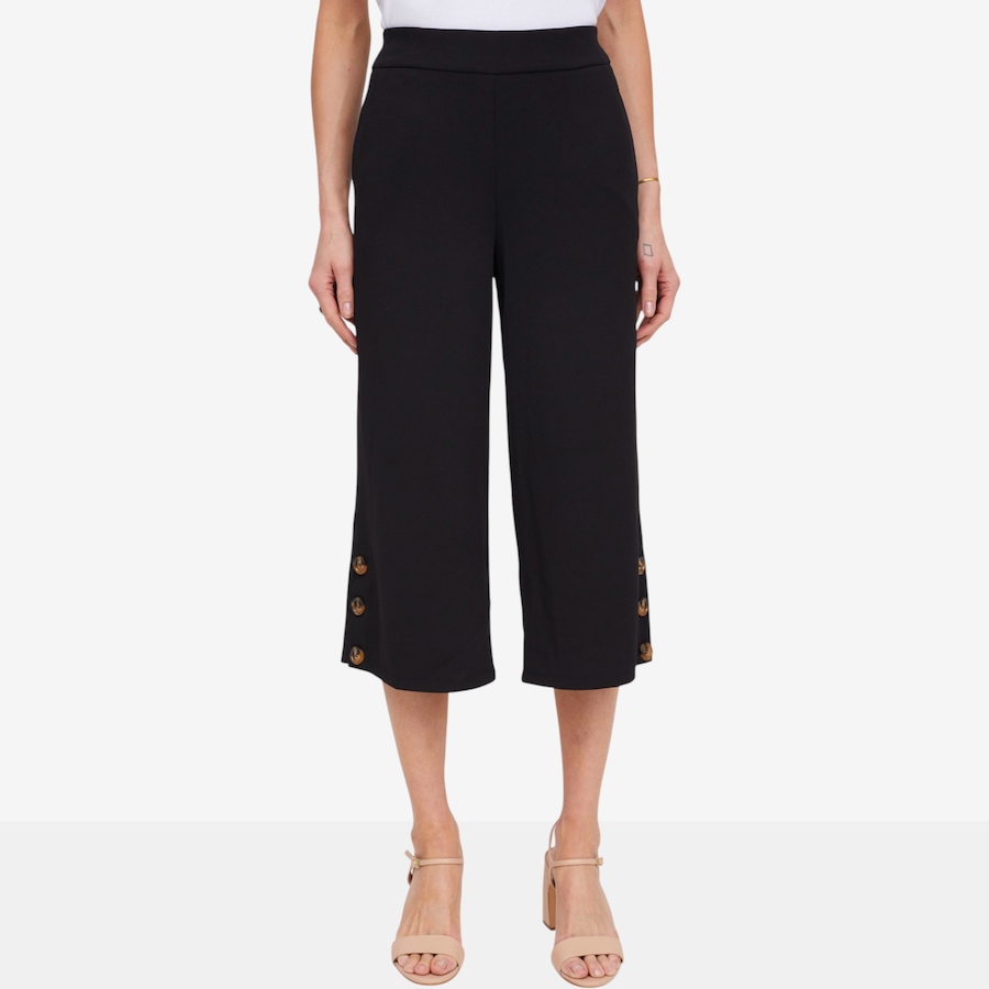 Image 119792_BLK.jpg, Product 119-792 / Price $54.99, Nina Leonard Cropped Wide Leg Pant with Tortoise Button Detail from Nina Leonard on TSC.ca's Fashion department