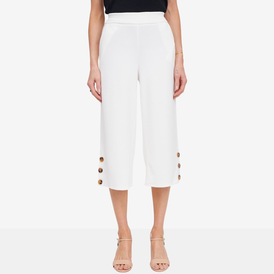 Image 119792_IVR.jpg, Product 119-792 / Price $54.99, Nina Leonard Cropped Wide Leg Pant with Tortoise Button Detail from Nina Leonard on TSC.ca's Fashion department