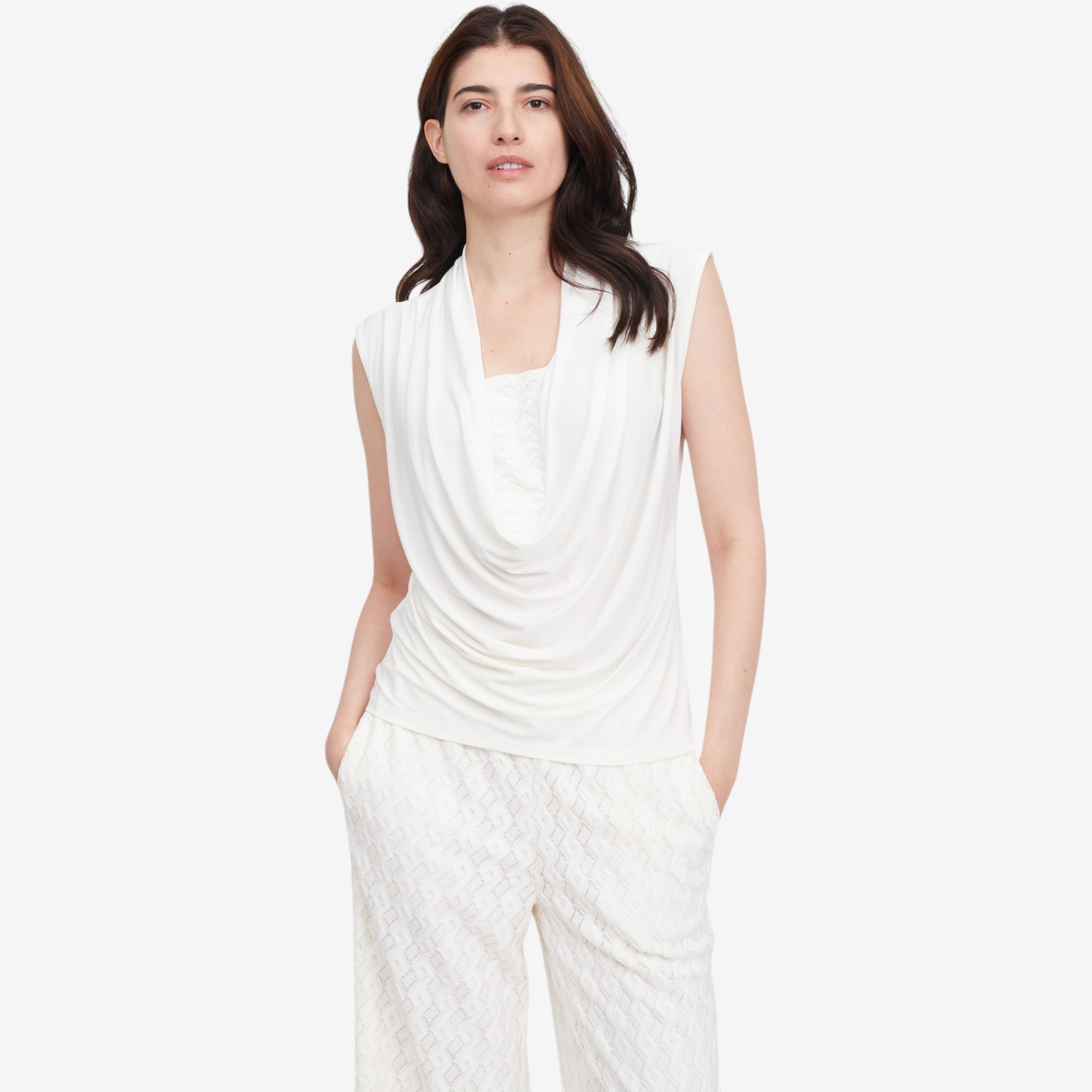 Nina Leonard Drape Neck Top with Lace Inset - TSC.ca