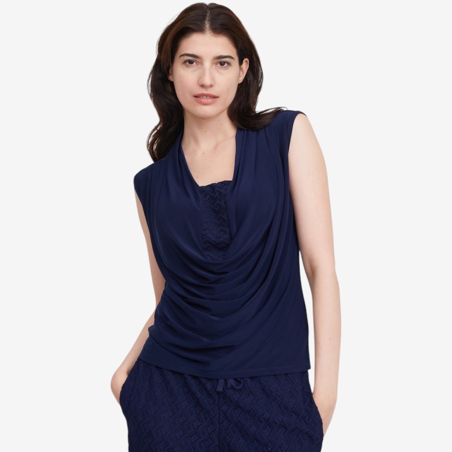 Image 119793_NVY.jpg, Product 119-793 / Price $49.99, Nina Leonard Drape Neck Top with Lace Inset from Nina Leonard on TSC.ca's Fashion department