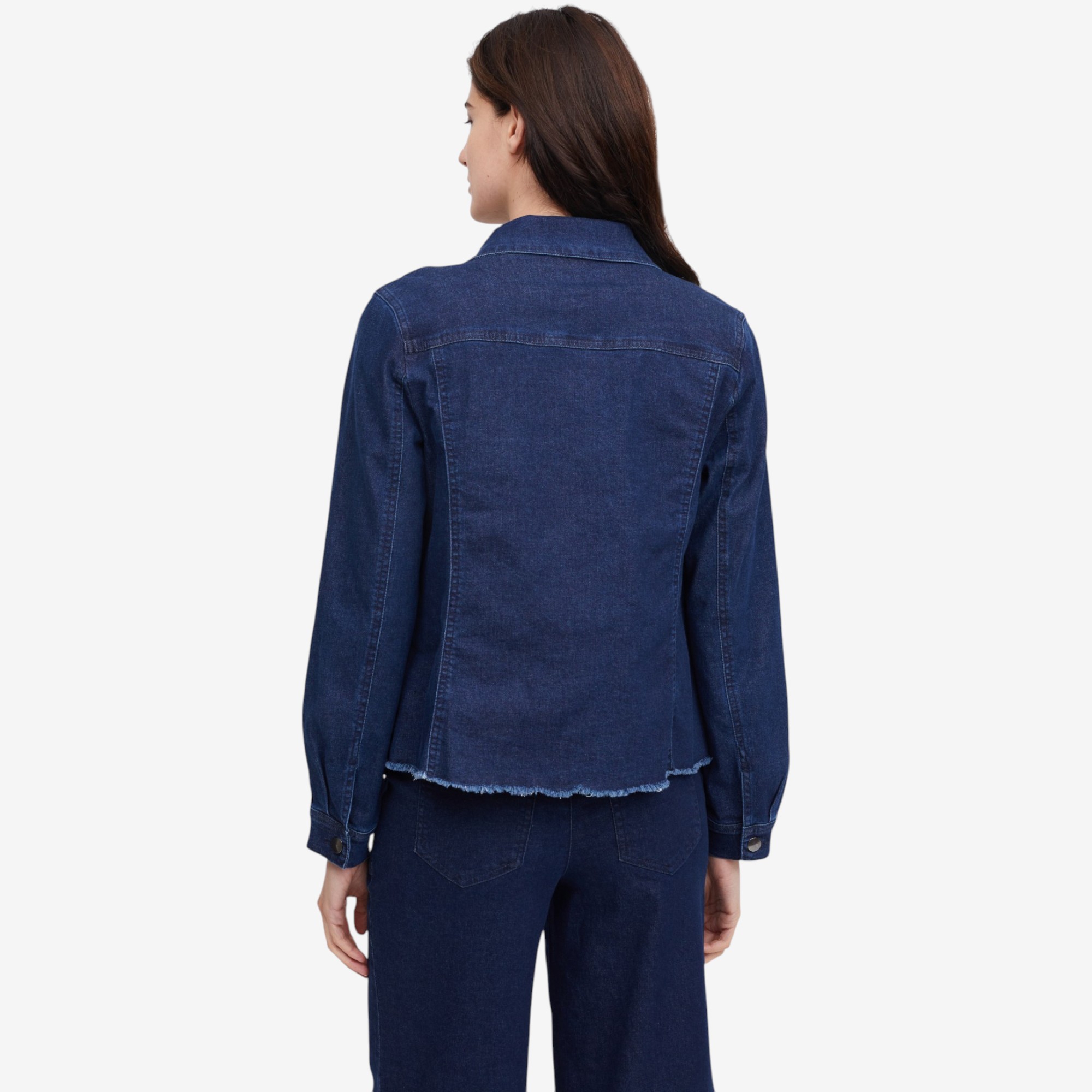 Nina Leonard Stretch Denim Jacket with Fray Hem - TSC.ca