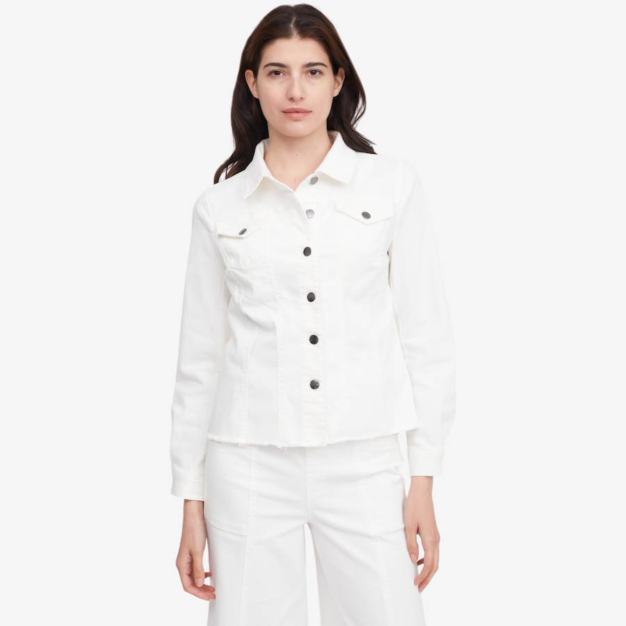 Image 119796_WHT.jpg, Product 119-796 / Price $69.99, Nina Leonard Stretch Denim Jacket with Fray Hem from Nina Leonard on TSC.ca's Fashion department