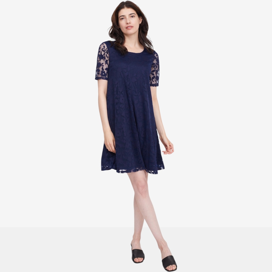 Image 119797_NVY.jpg, Product 119-797 / Price $39.99, Nina Leonard Elbow Sleeve Jewel Neck Trapeze Dress from Nina Leonard on TSC.ca's Fashion department