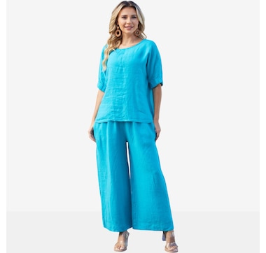 Orange Fashion Village Linen Top with Back Button Detail 