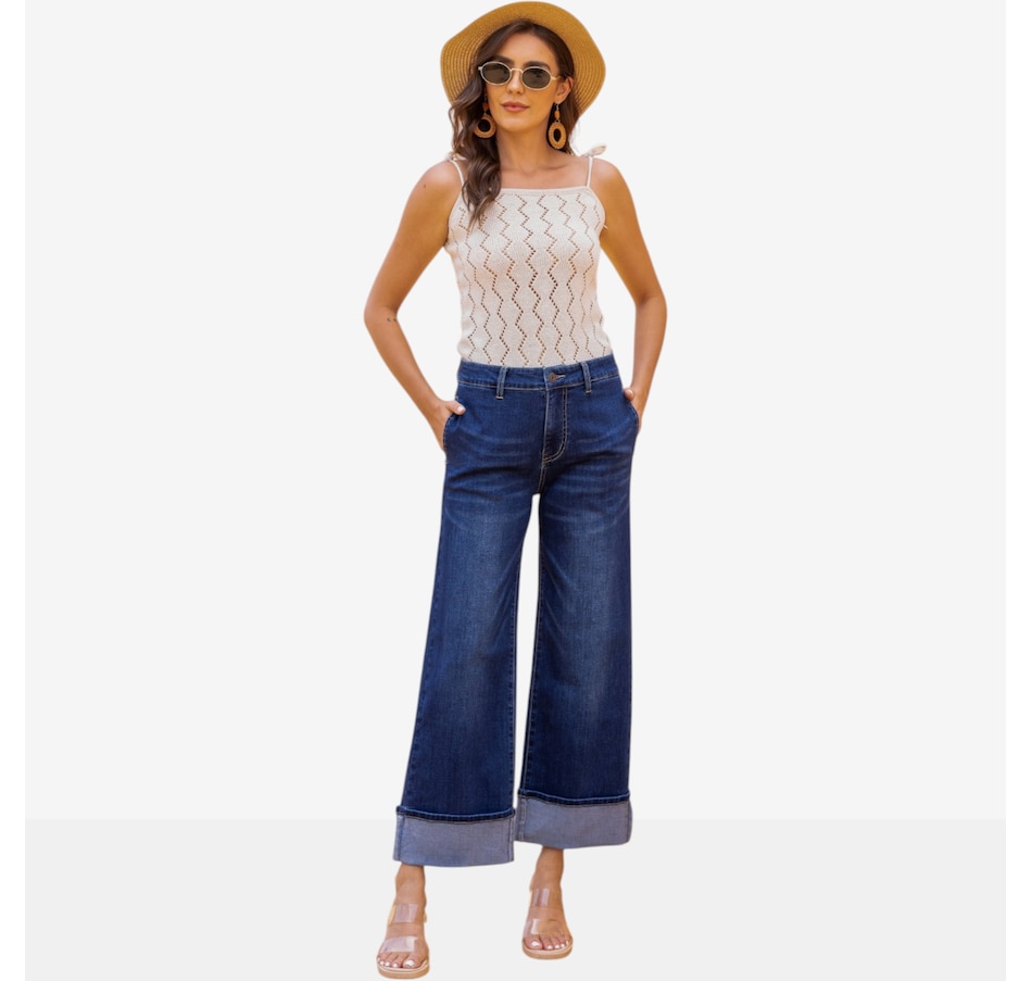 Image 119802_DKW.jpg, Product 119-802 / Price $99.99, Orange Fashion Village Folded Flare Denim Jeans from Orange Fashion Village on TSC.ca's Fashion department