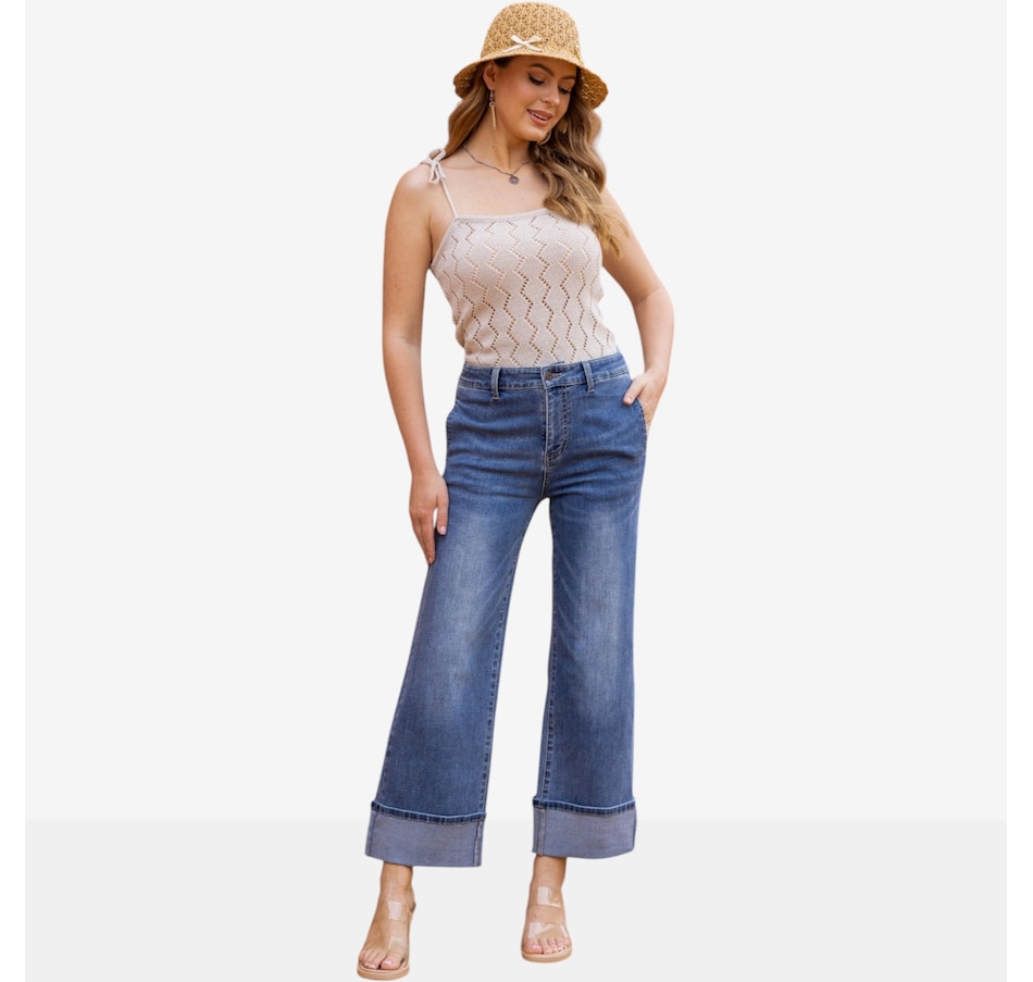 Image 119802_MDWSH.jpg, Product 119-802 / Price $99.99, Orange Fashion Village Folded Flare Denim Jeans from Orange Fashion Village on TSC.ca's Fashion department