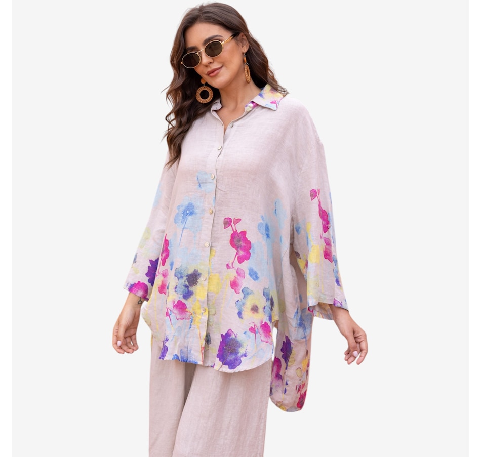 Image 119803_BGE.jpg, Product 119-803 / Price $119.99, Orange Fashion Village Seraphina's Watercolour Flower Button Top from Orange Fashion Village on TSC.ca's Fashion department