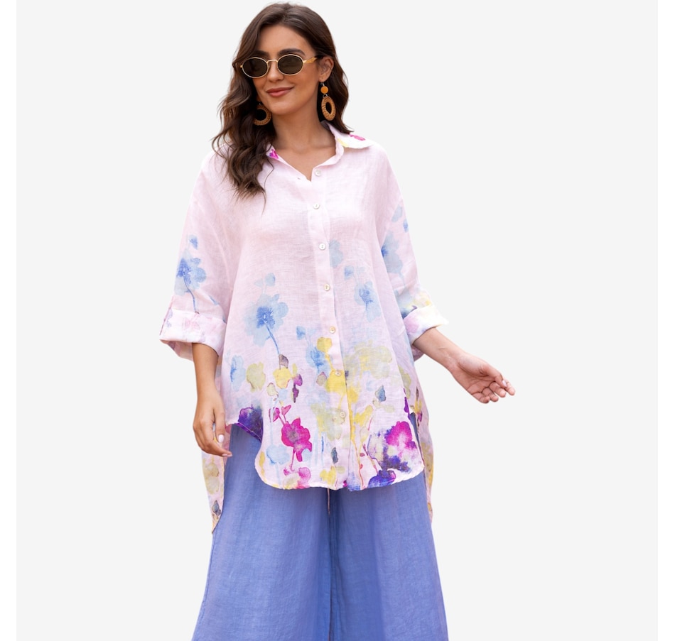 Image 119803_PNK.jpg, Product 119-803 / Price $119.99, Orange Fashion Village Seraphina's Watercolour Flower Button Top from Orange Fashion Village on TSC.ca's Fashion department
